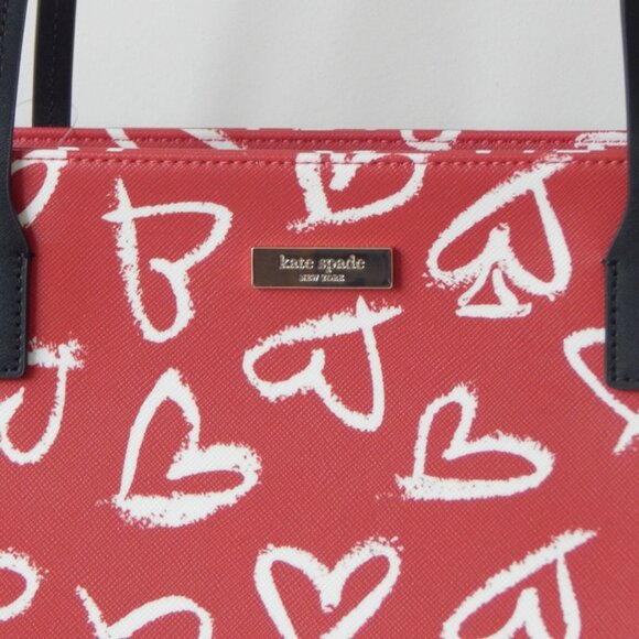 Kate Spade Margareta Shore Street Lipstick Hearts Large Top Zip Tote Bag Red NWT - Picture 2 of 10
